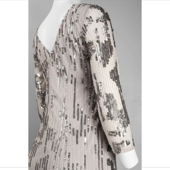NEW Adrianna Papell Embellished 3/4 Sleeve Sheath Dress in SILVER‎ [SZ 6 ] - Picture 2 of 12